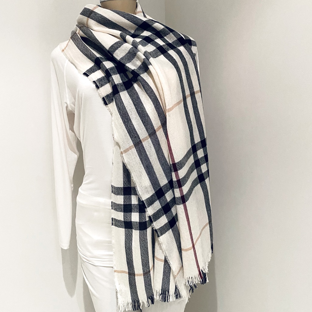 Burberry Check Fringe Lightweight Wrap / Scarf.